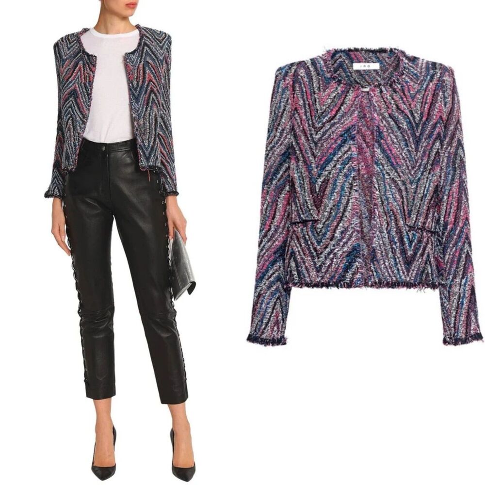 IRO Weird Tweed Fringed Rainbow Multicolor Open Knit Blazer Jacket 36/US 4 Small